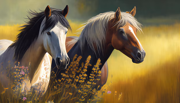 horse grazes idyllic meadow sunset generative