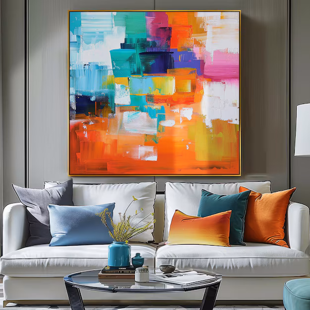 Stunning abstract painting in cozy living room