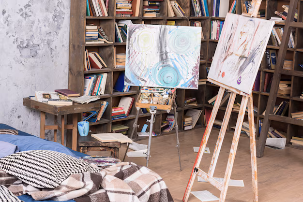 Two canvas and books